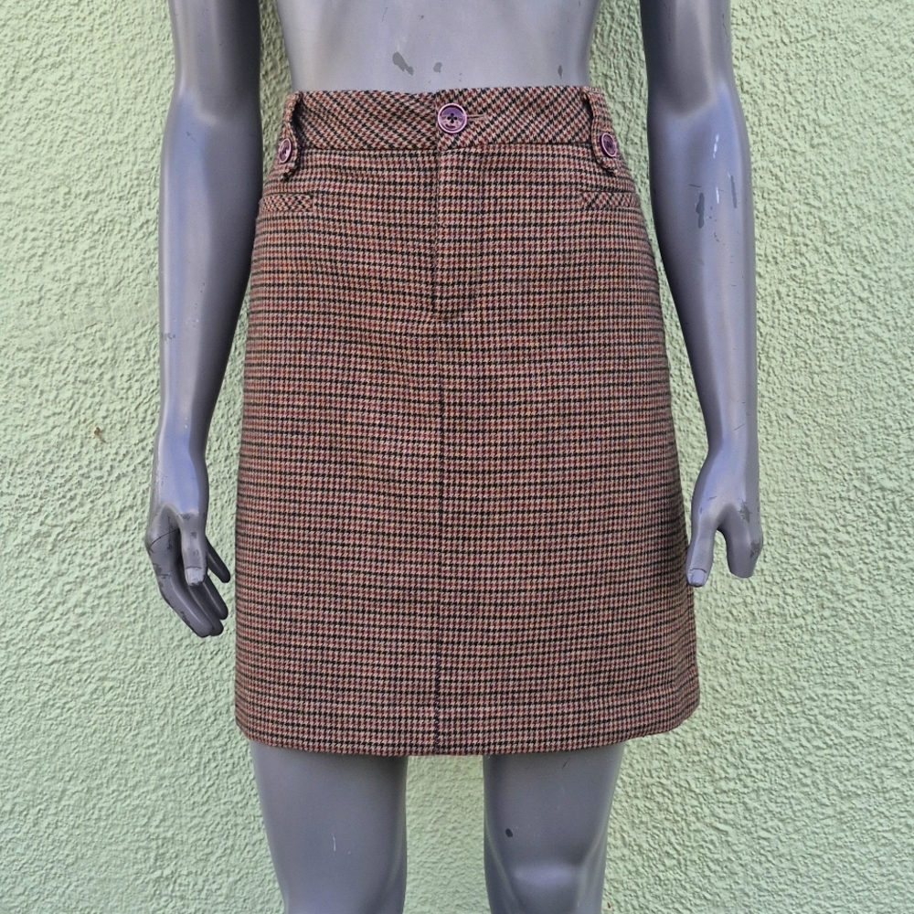Eddie Bauer (India) Ladies Houndstooth Wool Blend Brown, Cream Skirt